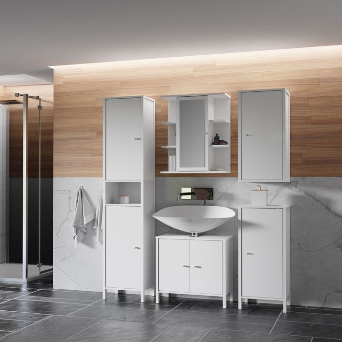 Ipsarion Under Sink Vanity Unit with 2 Doors & Silver Handles in White