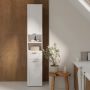 Lokko Tall Narrow Bathroom Cabinet with 2 Doors & 1 Drawer with Silver Handles in White