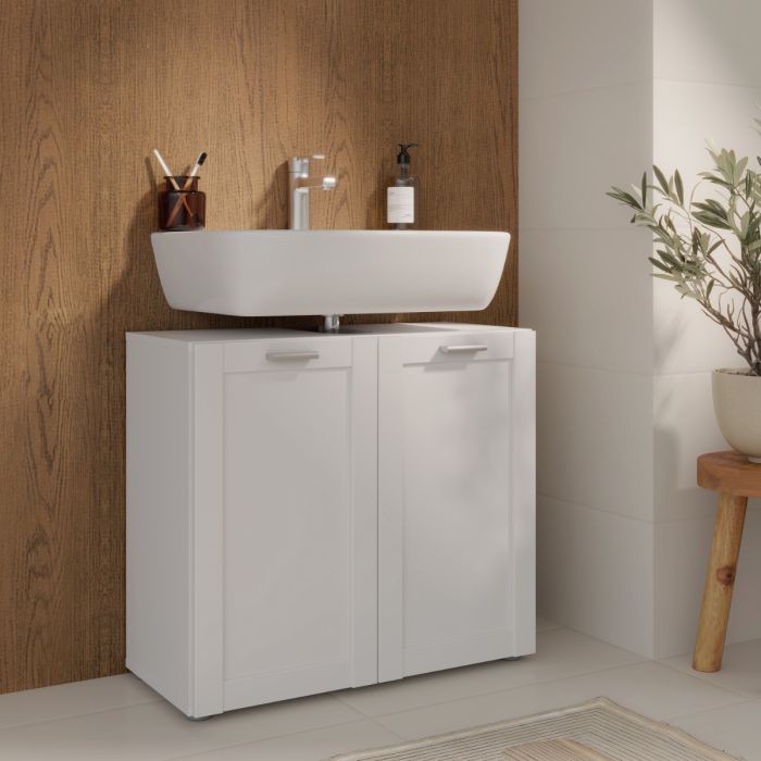 Lokko Under Sink Vanity Unit with 2 Doors & Silver Handles in White
