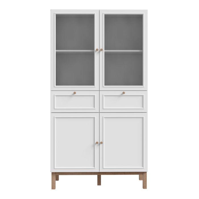 Wensley Display Cabinet with 2 Doors 2 Drawers and 2 Glass Doors in Light Grey and Oak