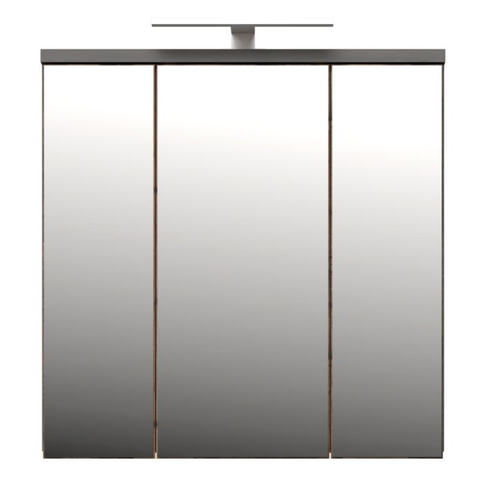 Veris 3 Door Mirrored Bathroom Cabinet with Integrated LED Lighting – Walnut & Dark Grey