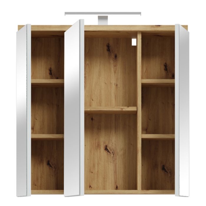 Veris 3 Door Mirrored Bathroom Cabinet with Integrated LED Lighting – Artisan Oak and Light Grey
