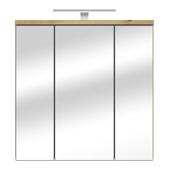 Veris 3 Door Mirrored Bathroom Cabinet with Integrated LED Lighting – Artisan Oak and Sage Green