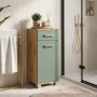 Veris Bathroom Cupboard with 1 Door & 1 Drawer in Artisan Oak and Sage Green