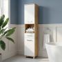 Veris Tall Narrow Bathroom Cupboard with 2 Doors & 1 Drawer in Artisan Oak and Light Grey