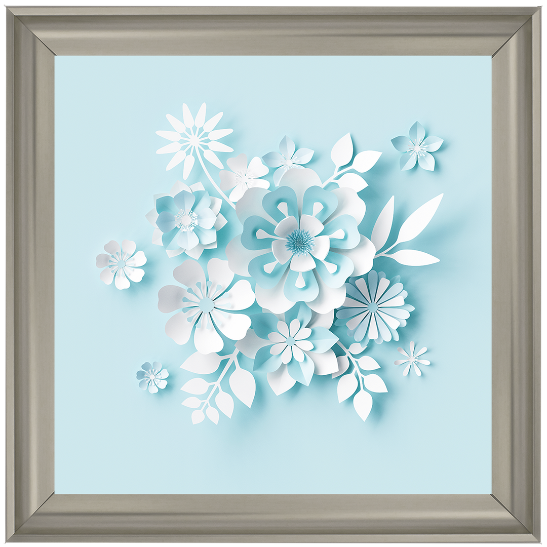 FL008 3D white paper flowers on blue background