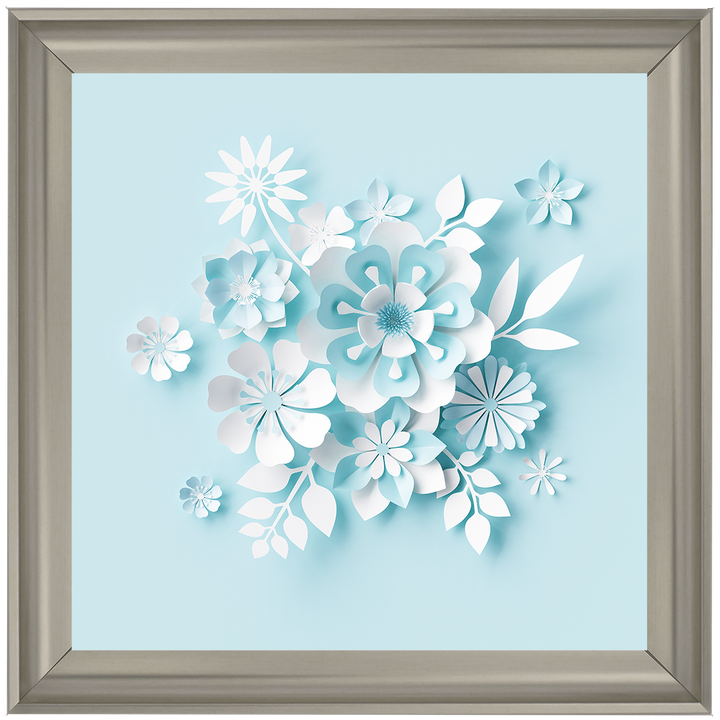 FL008 3D white paper flowers on blue background