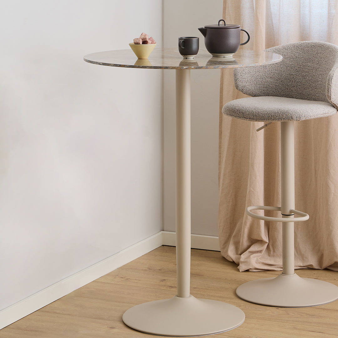 Malta Round Bar Table in Brown Ceramic with Grey Base