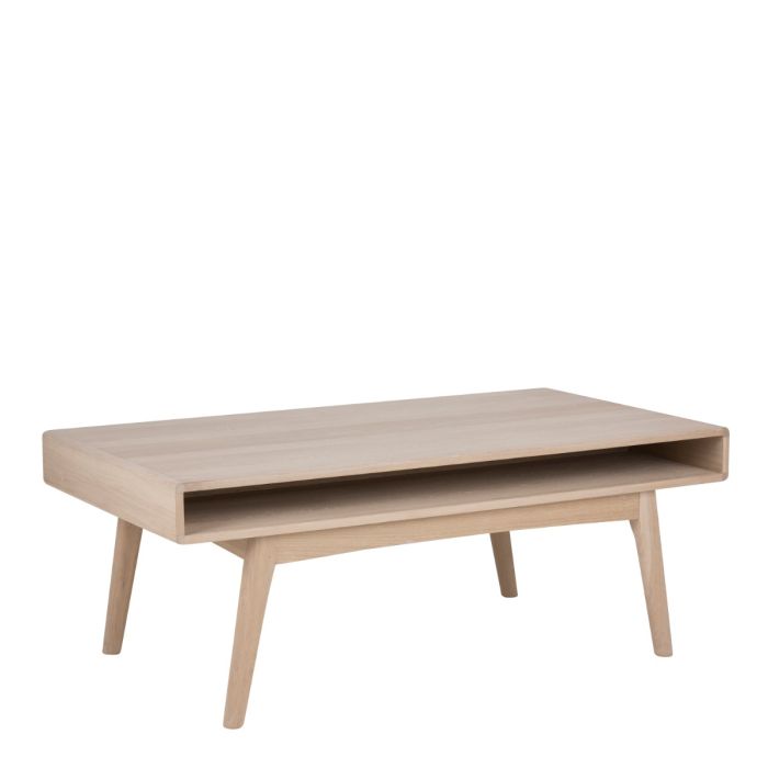 Marte Coffee Table with Open Shelf in White Oak 130x50cm