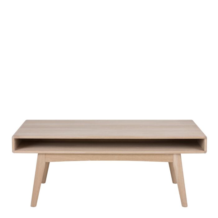 Marte Coffee Table with Open Shelf in White Oak 130x50cm