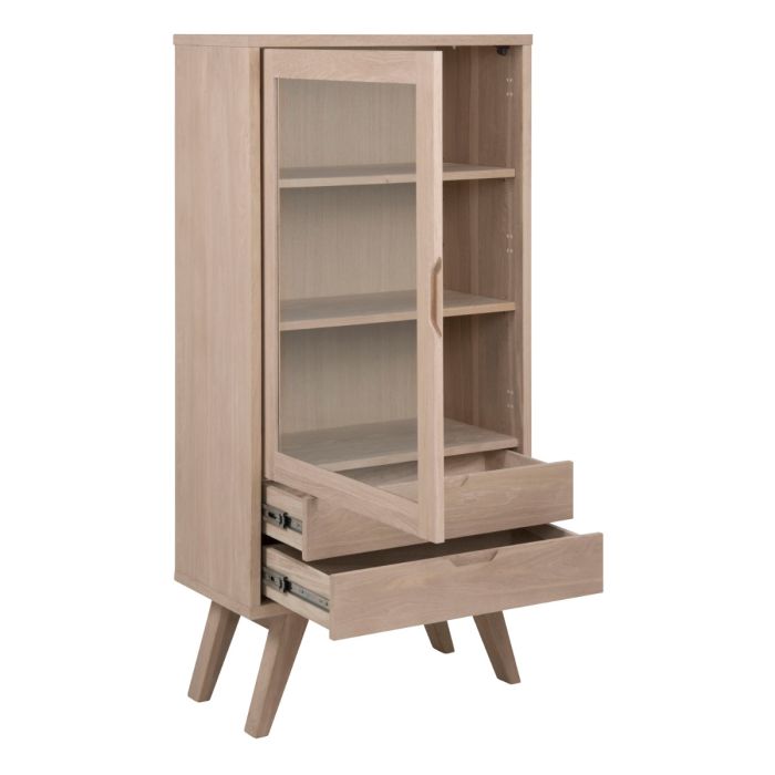 Display Cabinet with 2 Drawers & 2 Shelves in White Oak – A-Line Collection