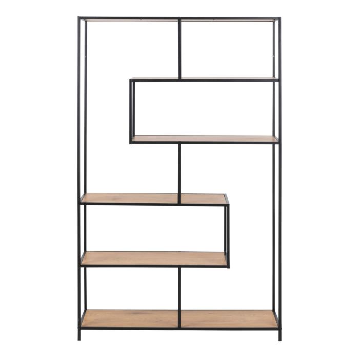 Seaford Large Asymmetrical Bookcase in Black Frame with Oak Shelves