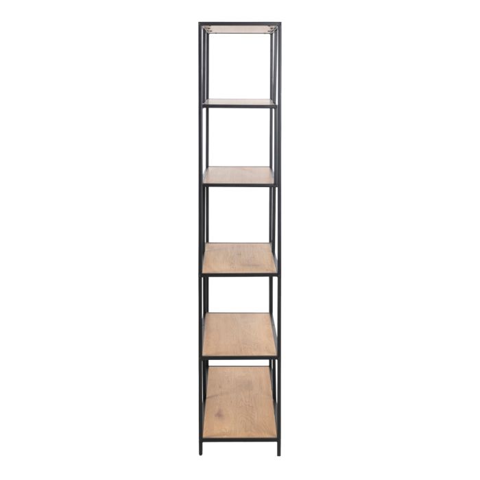 Seaford Large Asymmetrical Bookcase in Black Frame with Oak Shelves
