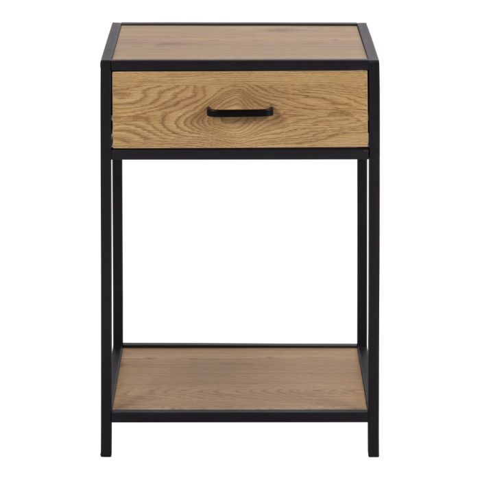 Seaford Bedside Table with 1 Drawer in Black & Oak