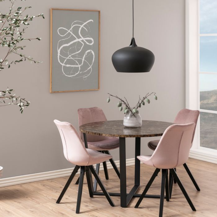 Amble Round Dining Table with Brown Marble Melamine Top & Black Legs 110x75cm