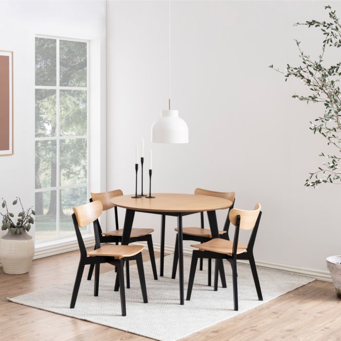 Roxby Round Dining Table in Oak & Black 105x76cm