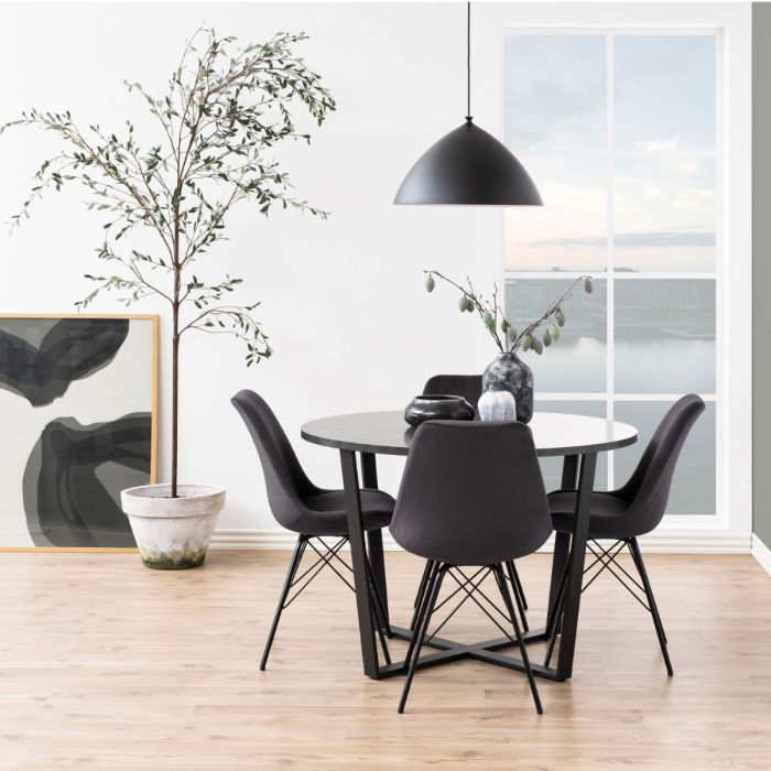 Amble Round Dining Table with Black Marble Melamine Top & Black Legs 110x75cm