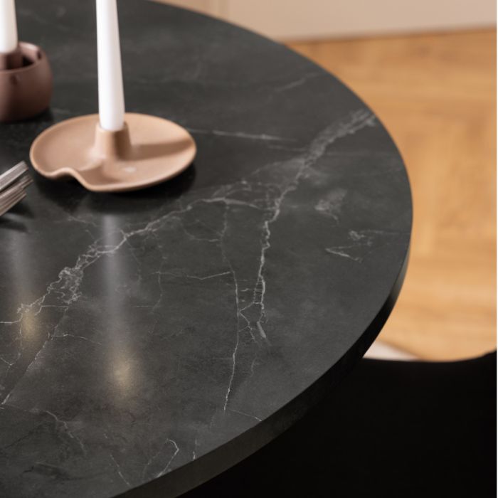 Amble Round Dining Table with Black Marble Melamine Top & Black Legs 110x75cm