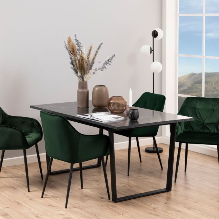 Amble Dining Table with Black Marble Melamine Top & Black Legs 160x74cm