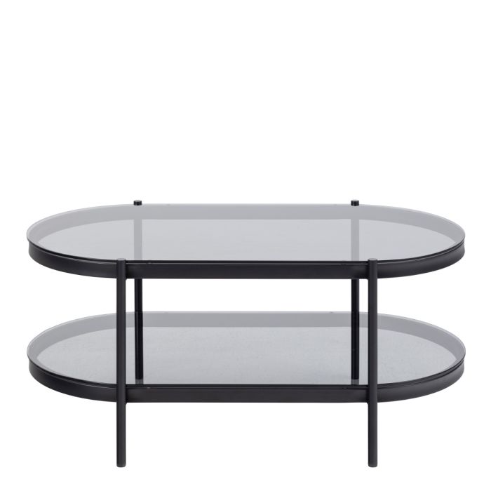 Bayonne Oval Coffee Table with Smoked Glass Top in Black