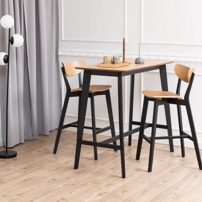 Roxby Bar Table includes 2 Roxby Bar Stool, Black and Oak