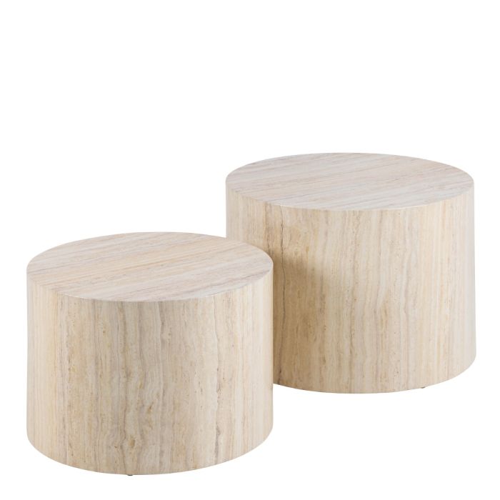 Dice Round Coffee Table Set in Light Travertine Finish
