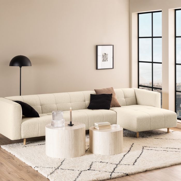 Dice Round Coffee Table Set in Light Travertine Finish
