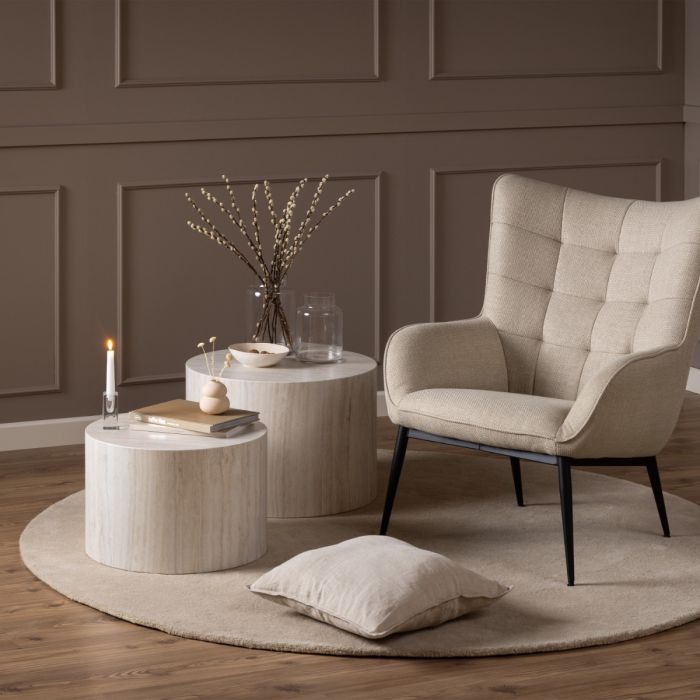 Dice Round Coffee Table Set in Light Travertine Finish