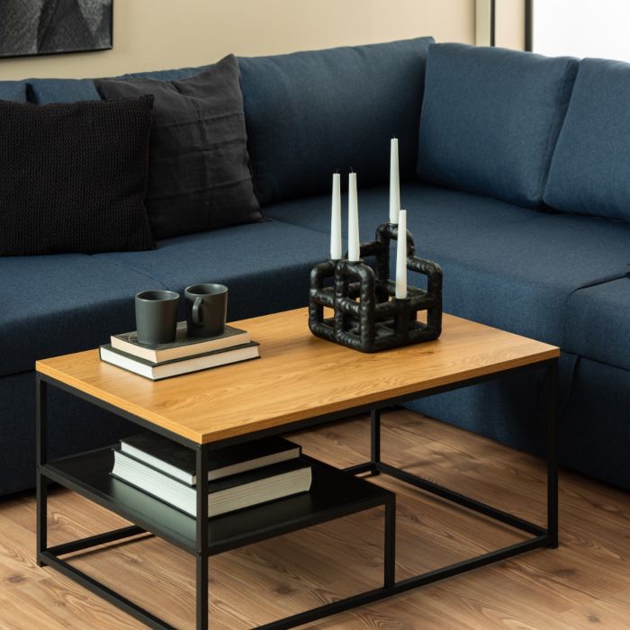 Gila Coffee Table with Open Shelf in Oak & Black
