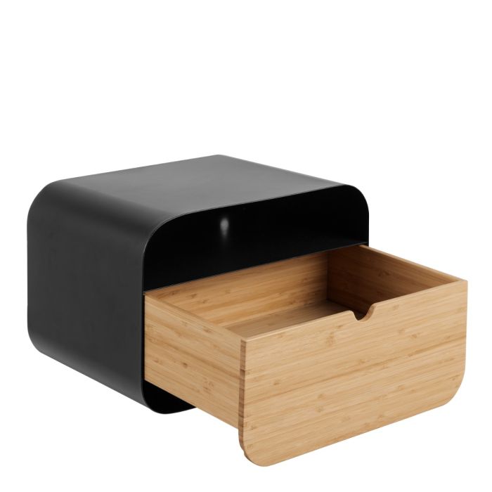 Joliet 1 Drawer Wall Mounted Bedside Table Oval in Black and Bamboo