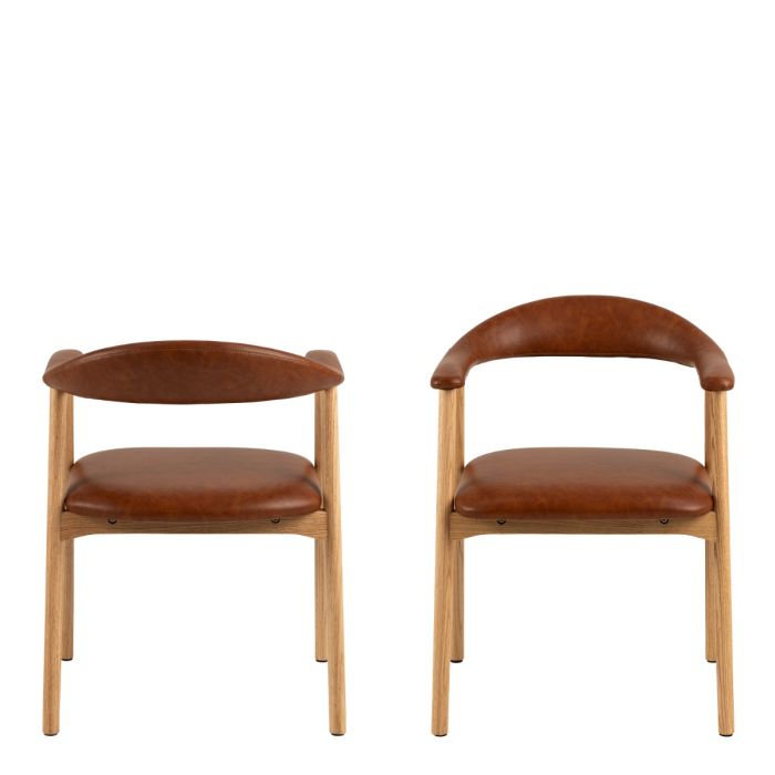Addi Dining Chair With Armrest in PU Retro Brandy Set of 2