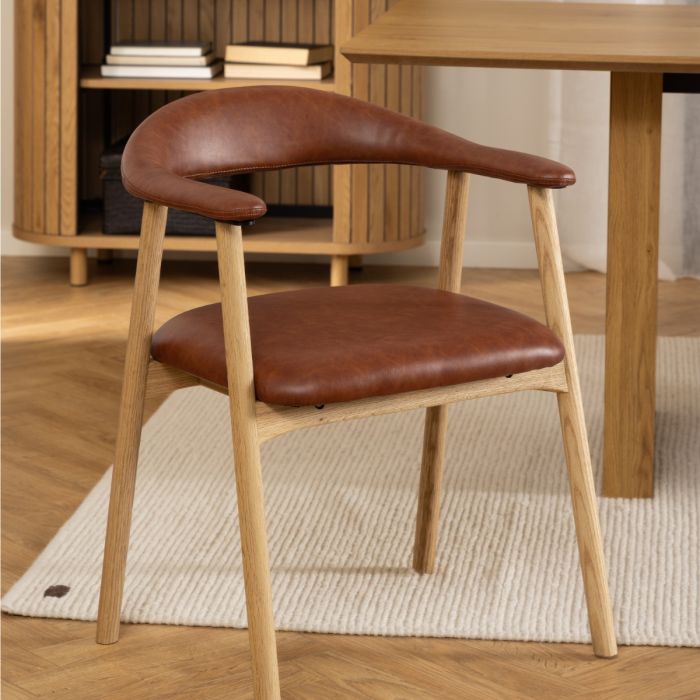 Addi Dining Chair With Armrest in PU Retro Brandy Set of 2