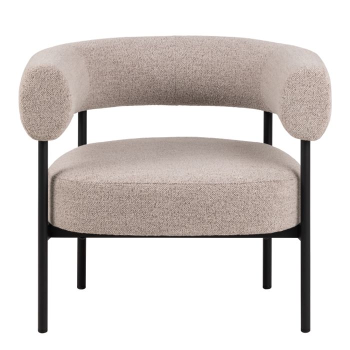 Oakfield Lounge Chair in Beige Fabric with Black Metal Legs