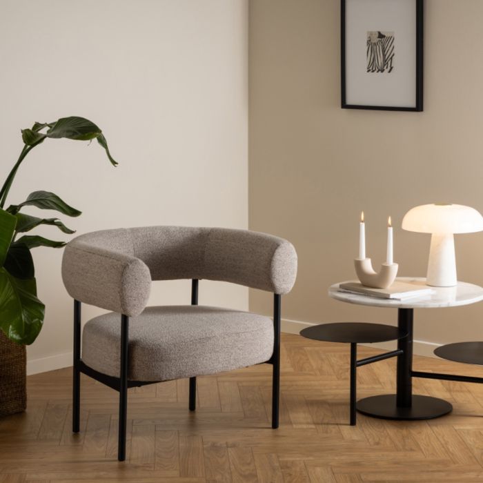 Oakfield Lounge Chair in Beige Fabric with Black Metal Legs
