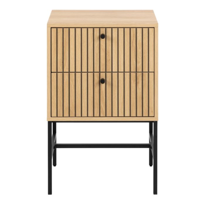 Albany 2 Drawer Bedside Table in Oak/Black Legs