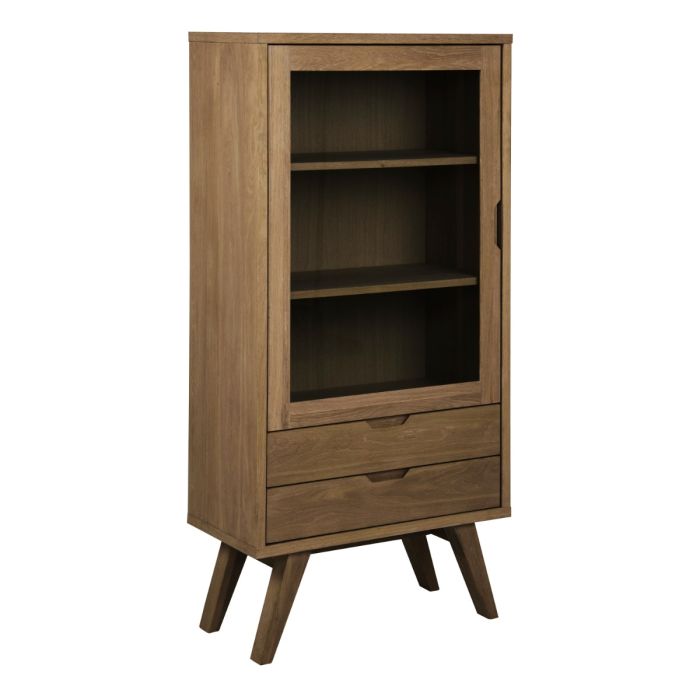 Display Cabinet with 2 Drawers & 2 Shelves in Smoked Oak – A-Line Collection