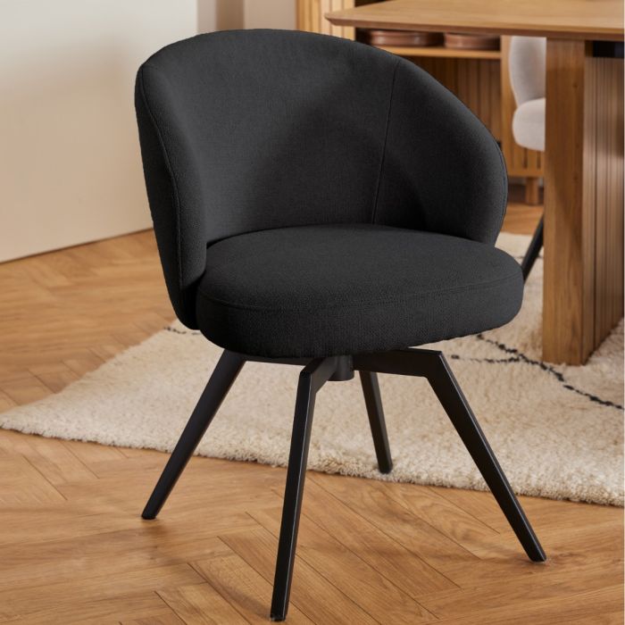 Darlene Dining Chair with Armrest and Swivel Function in Black