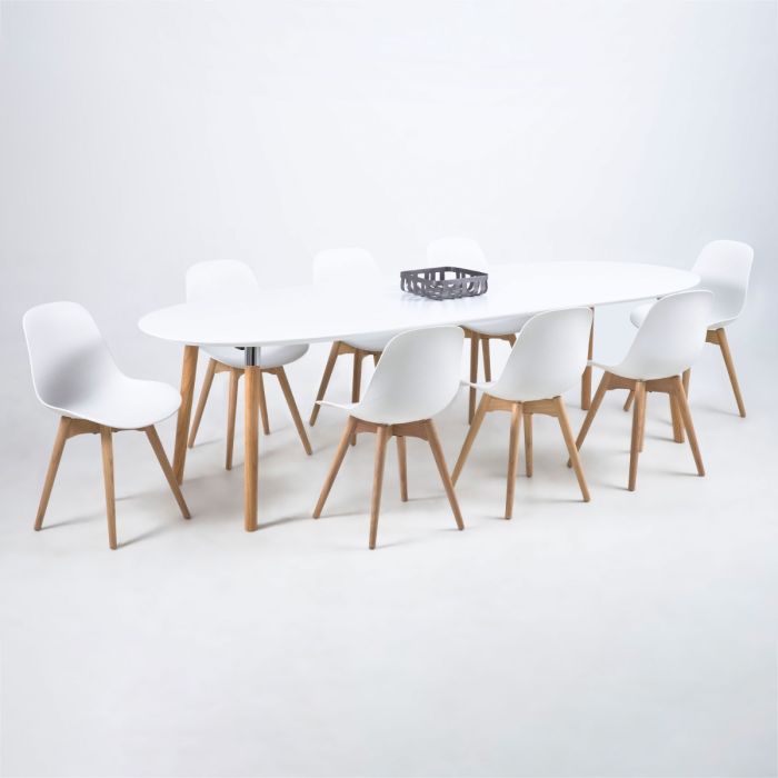 Belina Extending Oval Dining Table in White and Oak 170-270