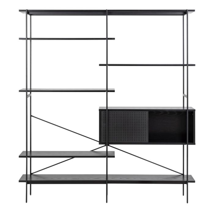 Angus Bookcase with 1 Sliding Door and 5 Shelves in Black Finish