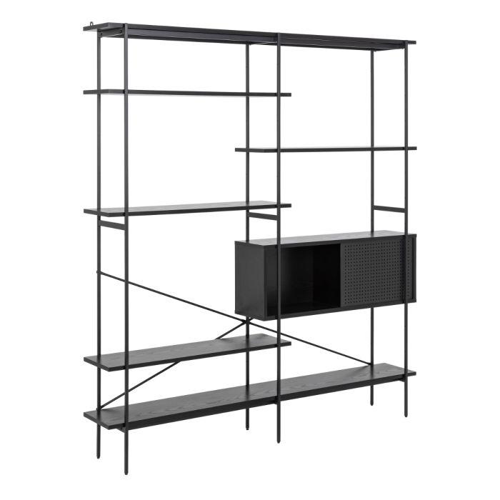 Angus Bookcase with 1 Sliding Door and 5 Shelves in Black Finish