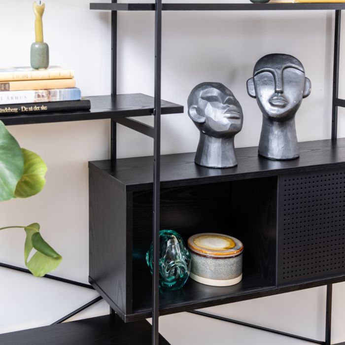 Angus Bookcase with 1 Sliding Door and 5 Shelves in Black Finish