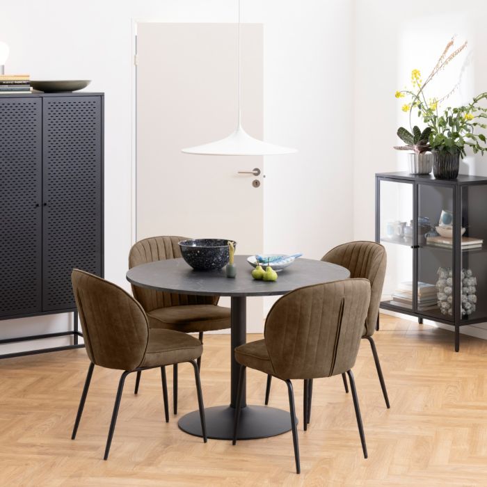 Ibiza Round Dining Table with Black Top and Matt Black Base 110x74cm
