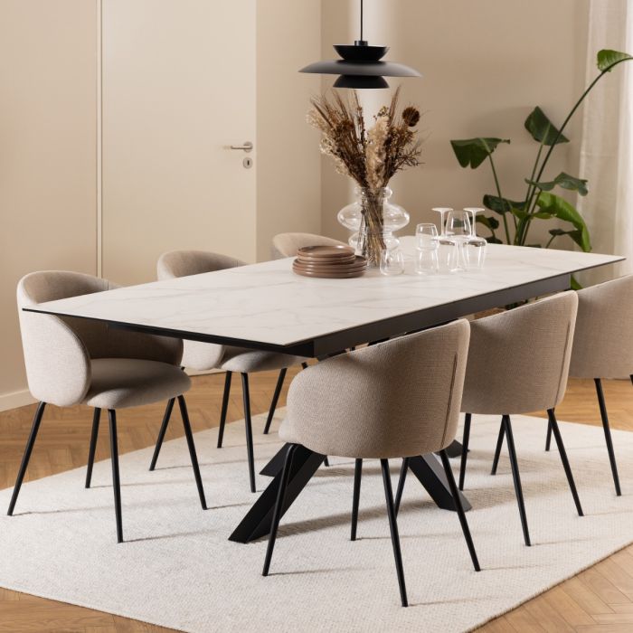 Heaven Extendable Dining Table with Ceramic White Top 200 to 240cm