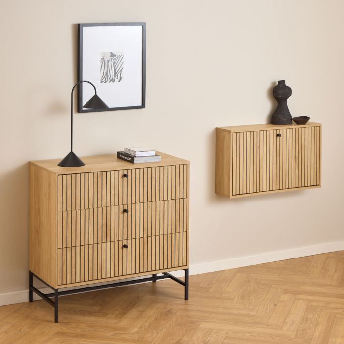 Albany Chest of 3 Drawers in Oak/Black Legs