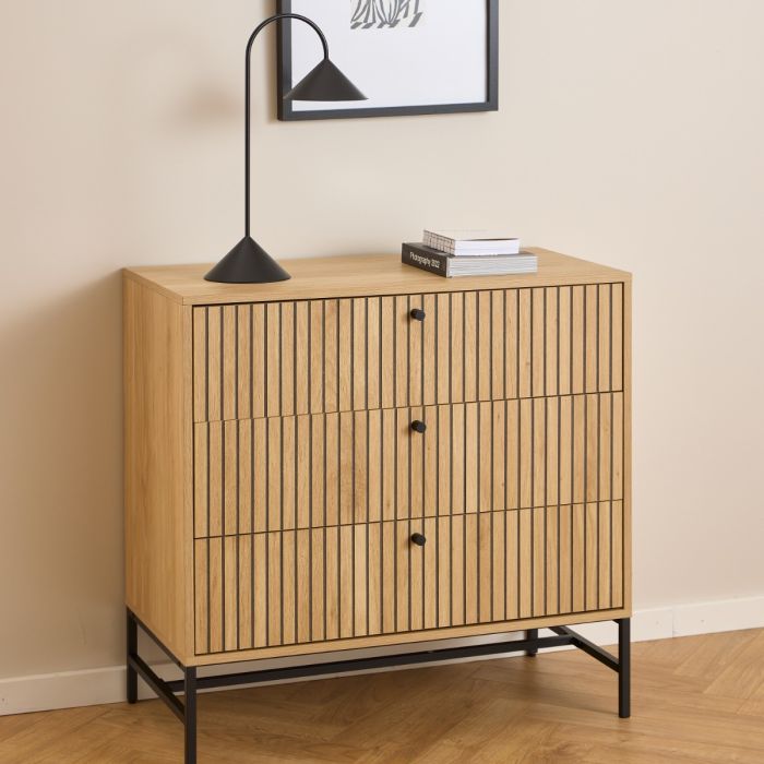 Albany Chest of 3 Drawers in Oak/Black Legs