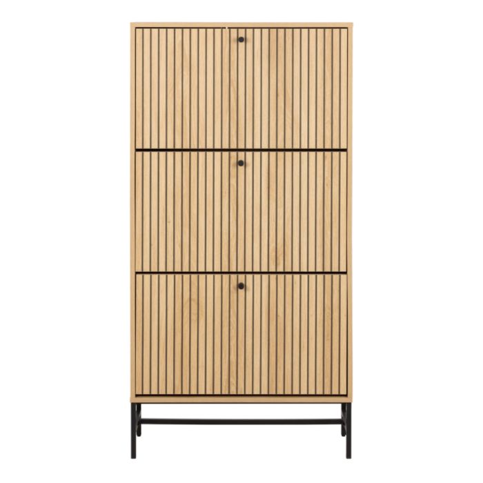Albany Shoe Cabinet with 3 Flip-Down Doors in Oak with Black Legs