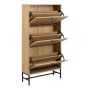 Albany Shoe Cabinet with 3 Flip-Down Doors in Oak with Black Legs