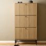 Albany Shoe Cabinet with 3 Flip-Down Doors in Oak with Black Legs