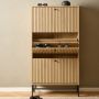 Albany Shoe Cabinet with 3 Flip-Down Doors in Oak with Black Legs