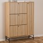 Albany Shoe Cabinet with 3 Flip-Down Doors & 1 Pull-Open Door in Oak with Black Legs